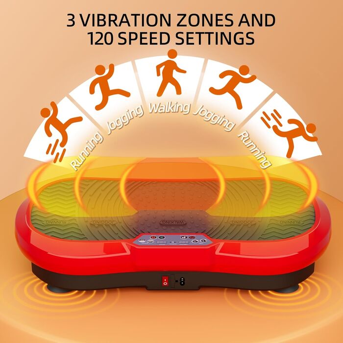 Вібраційна платформа TLGREEN з тихим мотором, 120 рівнів + 10 програм, з пультом, еластичні стрічки, для тренувань всього тіла, спалювання жиру (L-59x34x13cm, Червона)