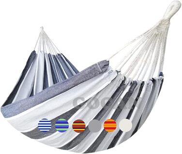 Гаммак GOCAN XXL для 2 осіб, 220x150 см, 330 см, 300 кг, бавовна, для відпочинку на вулиці та в приміщенні, сірий смугастий гамак