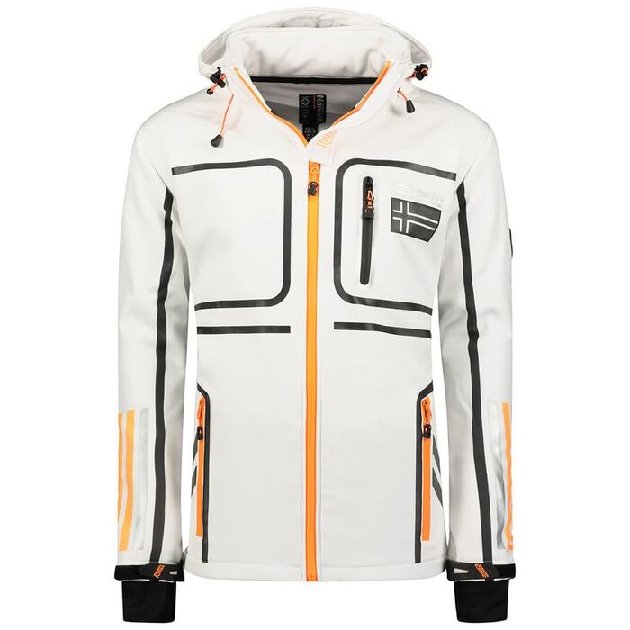Чоловіча куртка Softshell Geographical Norway Romano — водонепроникна та дихаюча тактична куртка з капюшоном для гірських походів, лиж та активного відпочинку, біла, розмір S