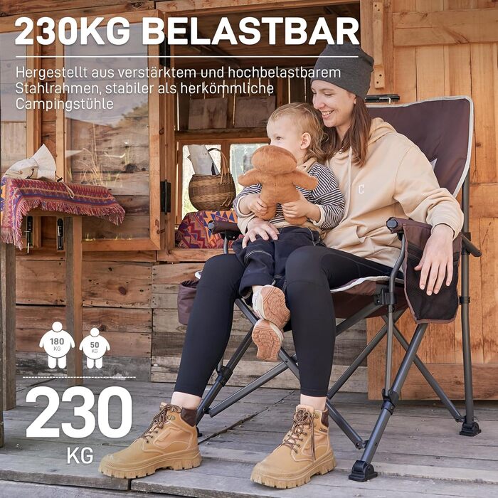 Крісло туристичне складне EVER ADVANCED 230кг, XL, з кишенею та тримачем для напоїв. Ідеальне для кемпінгу, відпочинку на природі, балкону, саду та риболовлі (Червоний)