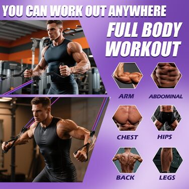 Набір еластичних стрічок WHATAFIT для фітнесу та реабілітації: з дверним кріпленням, ручками, сумкою та кісточковими ремінцями. Для чоловіків та жінок.