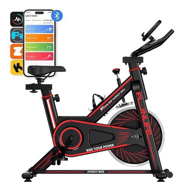 Велотренажер FunLife C1 з Bluetooth та App (FitShow & Kinomap), ремінний привід, плавний регулятор навантаження, регульоване сідло та кермо, до 120 кг (Червоний)