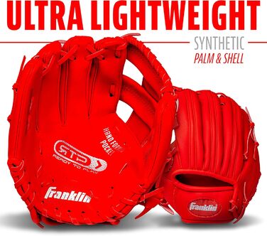 Рукавиця для бейсболу Franklin Sports RTP Kinder Teeball (ліва рука, червона) + М'яч - Дитячий набір для ті-болу для хлопчиків та дівчаток (24,1 см)
