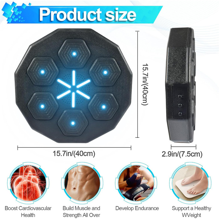 Боксерський мішок для стіни Forhome з підсвічуванням LED, Bluetooth, 9 режимів швидкості та підсвічуванням, професійний, чорний