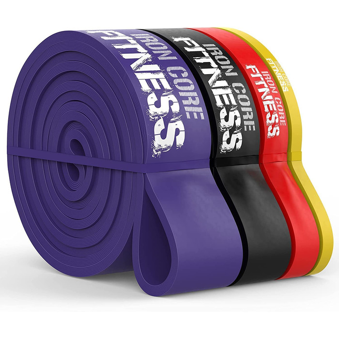 Резинки для кроссфіту Klimmzugband: Набір для тренувань, сили, мобільності та реабілітації. 4 шт. (Lila, Schwarz, Rot, Gelb)