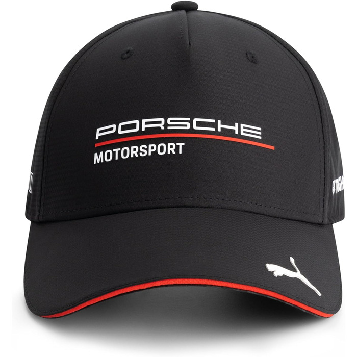 Кепка PUMA Porsche Motorsport з вигнутим козирком та логотипами Porsche Motorsport та спонсорів, чорна
