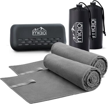 Рушники спортивні Miqio Sport, мікрофібра, 2 шт. (60x120 см), швидковисихаючі, для спорту, подорожей, пляжу, сірий