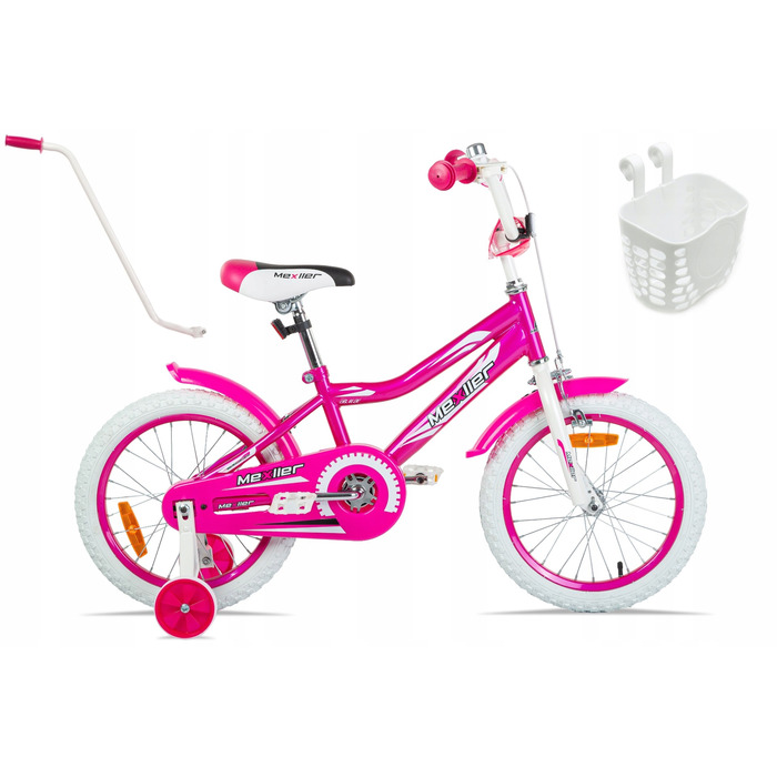 Дитячий велосипед Mexller BMX 16 дюймів, рожевий, для дівчинки, з кошиком