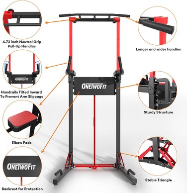 ONETWOFIT Power Tower - Станція для віджимань для дому, регульована висота, 270 кг, BLACK-1