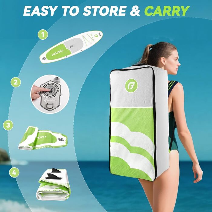 FBSPORT SUP дошка Stand Up Paddle 335 см для дорослих, надувна, з антиковзким покриттям, комплект з веслом, насосом та аксесуарами для йоги, подорожей та серфінгу (Фруктів зелений)