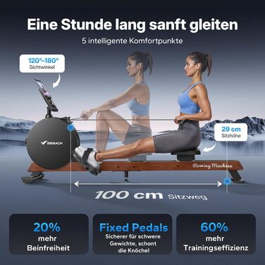 Гребний тренажер MERACH для дому з магнітним опором 60 кг, автоматичною регулюванням, LED-дисплеєм та подвійними дерев'яними рейками (R21)