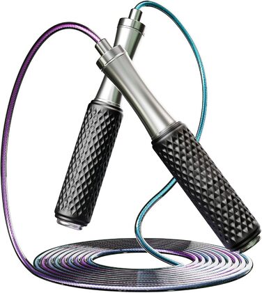 Стрибкове канат для чоловіків, жінок, дітей – з подвійним кульковим підшипником, 360-градусним обертанням, металевою ручкою, силіконовим покриттям, регульований, 3 м, для фітнесу, схуднення (срібний)