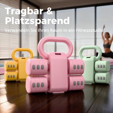 Регульований набір гантелей 2-в-1 для жінок – 4 рівні (1-5,5 кг) – обладнання для фітнесу вдома – зелені гантелі (рожевий)