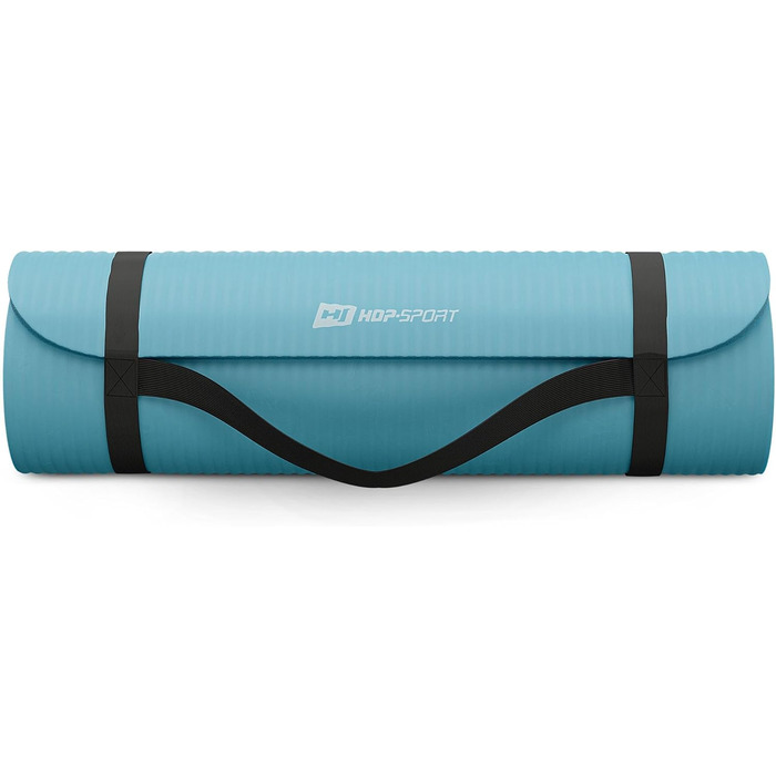 Гимнастичний килимок Hop-Sport 190x60x2 см, протиковзний фітнес-мат з NBR-піни Blue Mist, з ременем для перенесення