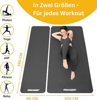 Тренувальний килимок преміум-класу: фітнес, йога, гімнастика | неслизький | товстий та довгий | 190 x 60 x 1,5 см (сірий)