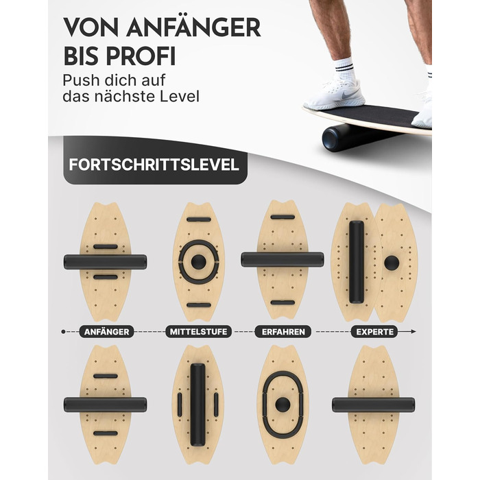 Балансборд NEOLYMP Holz – тренажер для балансу для дорослих та дітей – антиковзаюча поверхня, до 210 кг, 7 рівнів складності, магнітна настройка, чорний