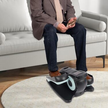 Еліптичний тренажер під стіл з пультом та дисплеєм, регульована швидкість, електричний, для ніг та рук (Чорний+Блакитний)