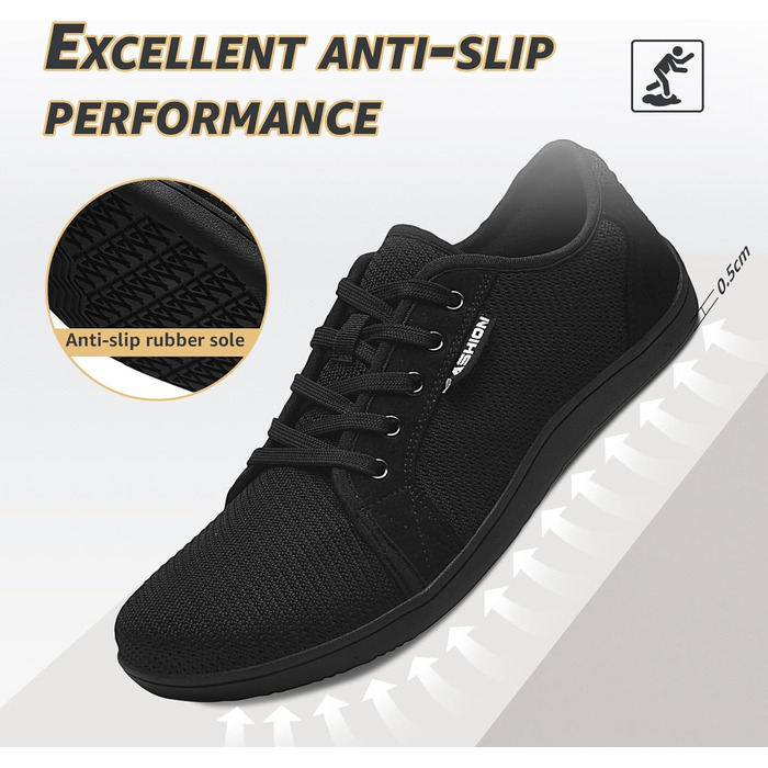 ASHION Взуття для ходьби та бігу без шкарпеток (44 EU, широкі, чорні)