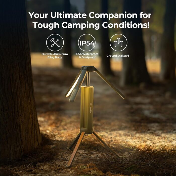 Ліхтар кемпінговий BougeRV 15600mAh, перезарядна лампа для кемпінгу, регульована висота та кут, IP54, водонепроникний, для кемпінгу, подорожей, надзвичайних ситуацій, зелений