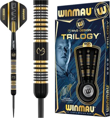 Дротики WINMAU Michael Van Gerwyn MvG Trilogy 21,5 г, професійні, сталевий наконечник, вольфрам, з оперенням та стрижнями
