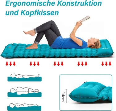 Надувний килимок для кемпінгу Isomatte 10 см, самонадувний, з насосом, для туризму та відпочинку на природі, односпальний, блакитний