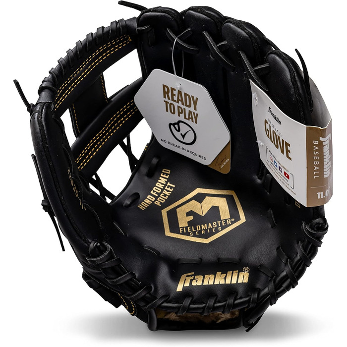 Рукавиця для бейсболу та софтболу Franklin Sports Field Master, права рука, 28 см (11 дюймів), чорно-золота