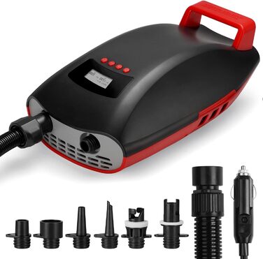 Електрична SUP-насос Swonder: Швидка, потужна, з двоциліндровою системою, 20PSI, автоматичне відключення, для надування SUP, чорно-червоний