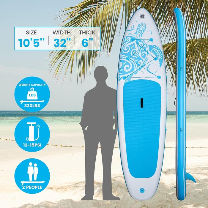 Надлегка SUP-дошка FEATH-R-LITE для дорослих, широка та стійка, з преміум аксесуарами (весло, сумка, насос), синя