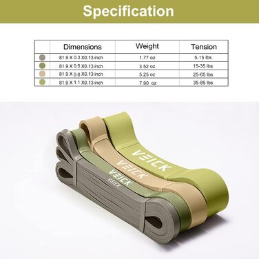 Фітнес-гумки VEICK: Набір еластичних стрічок для фітнесу, калістеніки та пілатесу (зелений, 4 шт.)