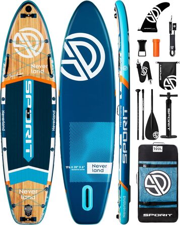 Надширока надувна SUP-дошка SPORIT для дорослих, ультрастабільна, вантажопідйомність 204 кг, з плечовим ременем, рюкзаком 100 л, знімним US-плавцем і плаваючим веслом