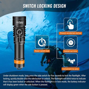 Ліхтар підводний ORCATORCH D710V MK2 з 2300 люменів, білий+UV+червоний світлодіодний, IP68 водонепроникний, 150м, для відеозйомки, дайвінгу, кемпінгу