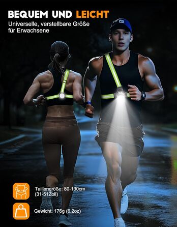 ISEYOU Фронтальний ліхтар для бігу з регулюванням на 45°, 500 люмен, 2 кольори, USB-C, IPX4, для бігу, кемпінгу, велоспорту