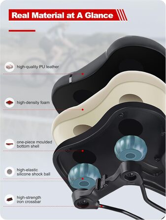 PRMHOOT Велосипедне сідло для чоловіків та жінок з піною Memory Foam, зручне, м'яке, ергономічне, дихаюче, амортизуюче. Підходить для E-Bike, MTB, шосе, міського велосипеда, чорного кольору.