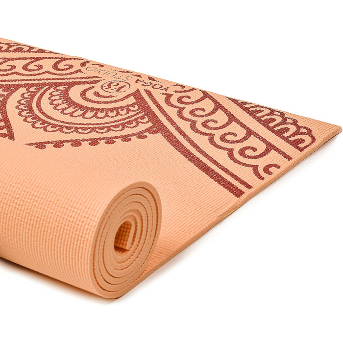 Килимок для йоги Von Yoga Studio з малюнком Мандала, 183x61 см, 6 мм, неслизький, з ПВХ, Paisley Peach Fuzz