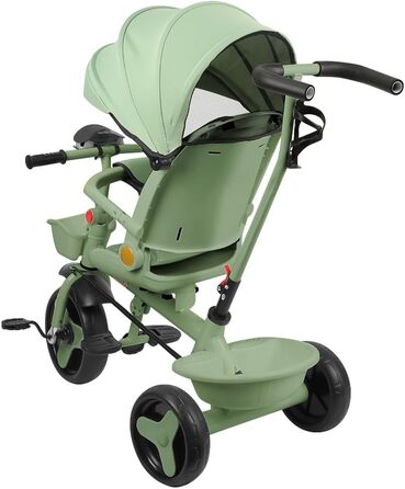 Триколісний велосипед для малюків, 5 в 1, з можливістю росту, велосипед-візок, поворотний сидіння 360°, штовхач, знімний капюшон, 3-точкова система безпеки, кошик для зберігання, 1-5 років (Зелений)