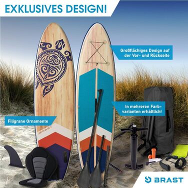 Надувний SUP-борд BRST Retro | Комплект для станд-ап паділбордингу | 320x81x15 см | 3 моделі | 5 років гарантії | з аксесуарами | 2в1: SUP та каяк | кріплення для Action Cam, петля для ніг, насос, рюкзак TURTLE