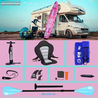 Надувний SUP Борд Stand Up Paddle Board Set, 330x76x15см, з кріслом для каяка, тримачем для камери, інтегрованим кік-педом, регульованим веслом, 3 фінами, повним аксесуаром, до 150кг, рожевий