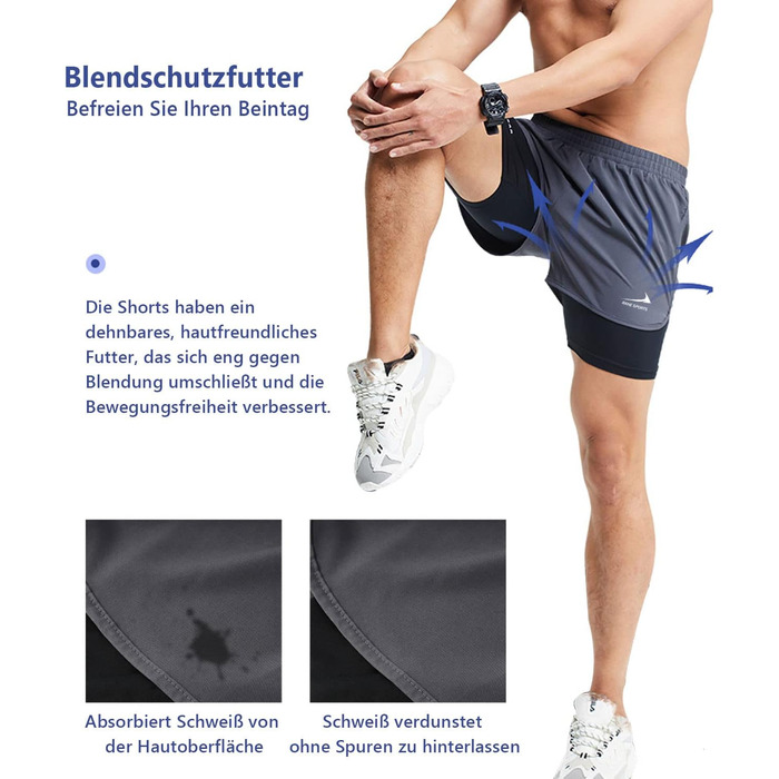 Чоловічі бігові шорти 2 в 1, спортивні шорти для занять у залі та на вулиці, марафон, тренування (Сірий, з петлею для рушника, 3XL)