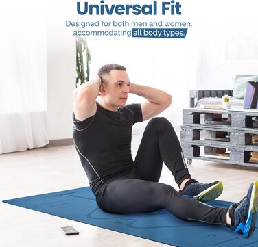 Гумова килимок для йоги з ремінцем, 0.6 см, TPE, екологічний, з розміткою та текстурованою поверхнею, 72x24x0.25 дюймів