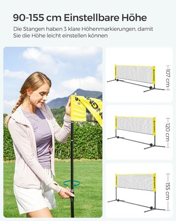 SONGMICS М'язова сітка для бадмінтону та волейболу, регульована висота, переносний набір для тенісу, пляжного волейболу, для саду, парку, на відкритому повітрі (4 м, жовта)