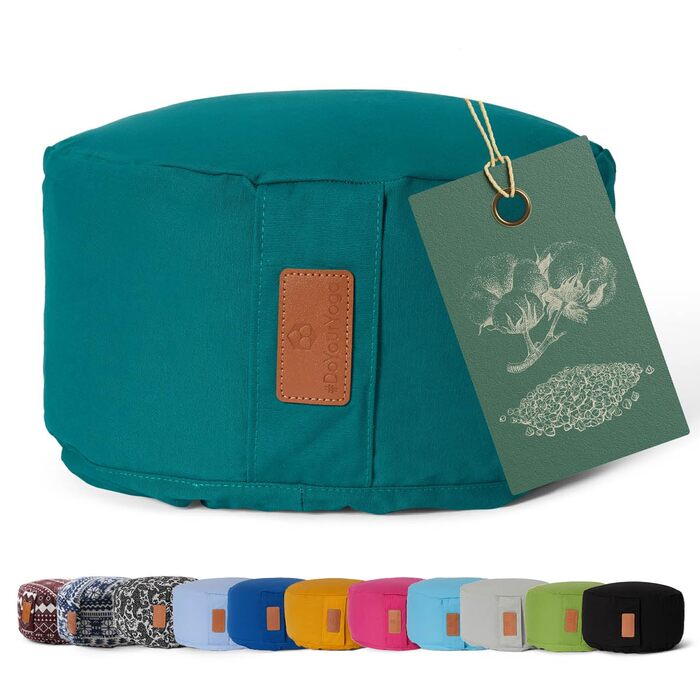 Йога-боулстер Rundes 30см x 15см | Знімний чохол | Наповнювач: органічна гречка (KBA) | Для Інь-йоги та медитації (гречка, темно-зелений)