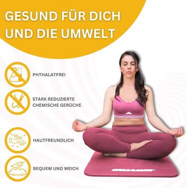 М'яка тренувальна мат Muawo для фітнесу, йоги та гімнастики | Нековзна, товста та довга | Рожева 190 x 60 x 1,5 см