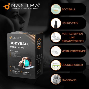 М'яч для фітнесу та йоги MANTRA SPORTS – фітбол для офісу, спини та вагітності, баланс-м'яч, розмір L (1,61 м – 1,78 м), колір м'ятний