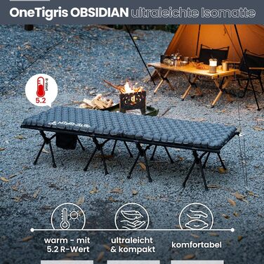 OneTigris Obsidian Isomatte: розкладний килимок для кемпінгу, 8 см товщини, Ultraleicht, для 1 особи, з насосом, для піших прогулянок та автотуризму (R-Value 5.2)