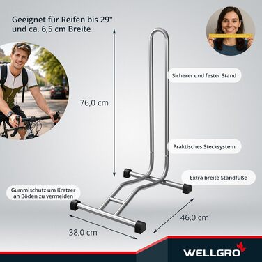Підставка для велосипеда WELLGRO зі сталі, стійка паркувальна стійка, срібляста (комплект 2 шт.)