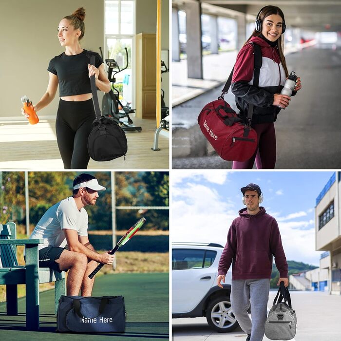 Персоналізована спортивна сумка для подорожей з вишивкою, індивідуальний напис, відділення для взуття та вологих речей (Синя)