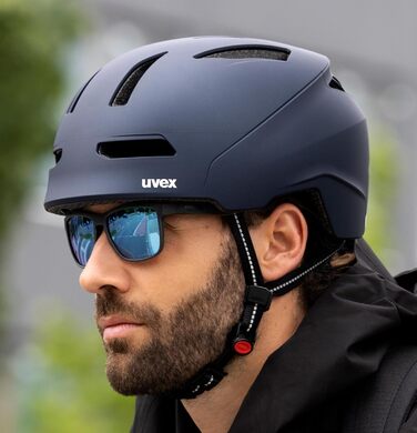 Велосипедний шолом uvex Urban Planet LED, чорний матовий, для жінок і чоловіків, 58-61 см, екологічний