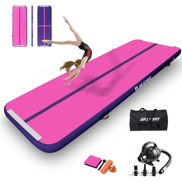 Гімнастичний надувний мат AKSPORT Air Matte Track 3/4/5/6 м, 10/20 см, з насосом для дому, спортивної зали, тренувань, черлідингу