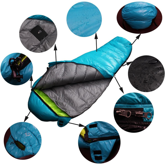 Сплячий мішок LMR Outdoor для кемпінгу, ультралегкий, з компресійним мішком (світло-блакитний)