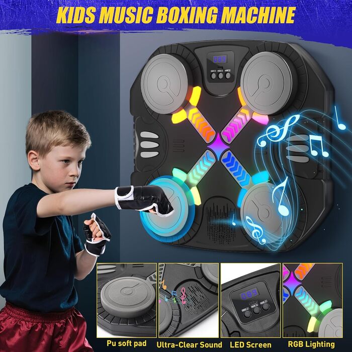 Музична скринька-машина, спортивні іграшки для дітей, настінна музична скринька з підсвіткою та звуком, подарунок для хлопчиків та дівчаток віком 3, 4, 5, 6, 7, 8 років, чорна